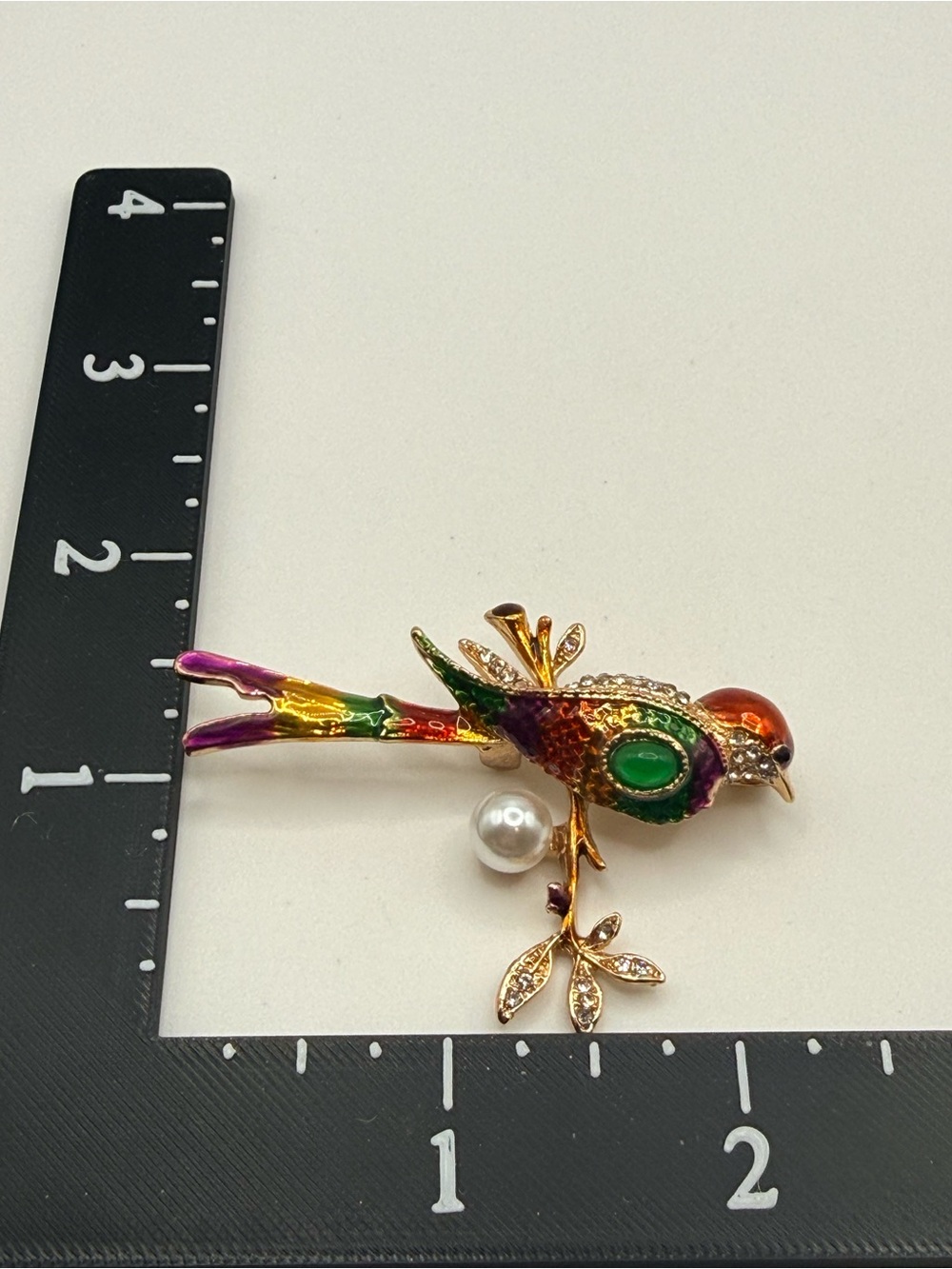 Enameled Rhinestone Bird Brooch - Picture 9 of 10